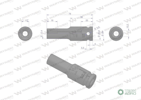 Nasadka udarowa sześciokątna długa 1/2". 10 mm. CrMo. DIN 3129. Waryński Nasadka udarowa sześciokątna długa 1/2". 10 mm. CrMo. DIN 3129. Waryński