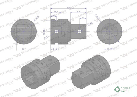 Adapter do kluczy udarowych 3/4 na 1" Waryński Adapter do kluczy udarowych 3/4 na 1" Waryński