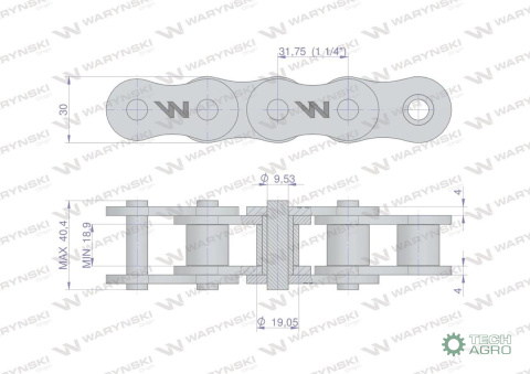 Łańcuch rolkowy wzmocniony 20A-1 ANSI A 100 (R1 1.1/4) 5 m Waryński Łańcuch rolkowy wzmocniony 20A-1 ANSI A 100 (R1 1.1/4) 5 m Waryński