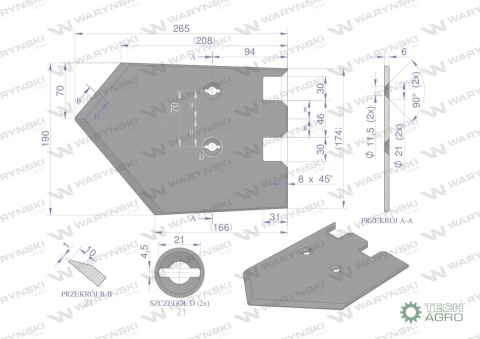 Lemiesz 192mm , listwowy lewy szerokośćwyorywania 620mm, zastosowanie Grimme, Waryński