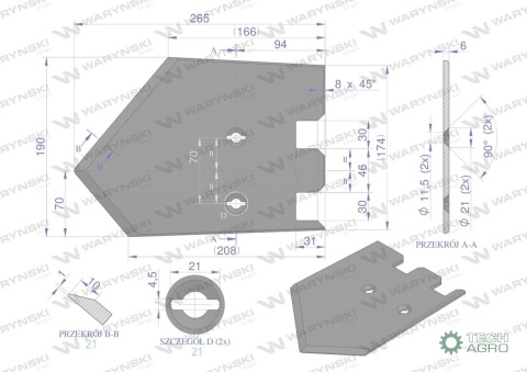 Lemiesz 192mm, listwowy prawy szerokośćwyorywania 620mm, zastosowanie Grimme, Waryński