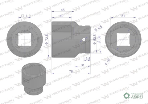 Nasadka udarowa 1" sześciokątna 50mm Waryński Nasadka udarowa 1" sześciokątna 50mm Waryński
