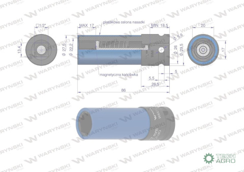 Nasadka udarowa 1/2 z magnesem do felg aluminiowych. 17mm. Waryński Nasadka udarowa 1/2 z magnesem do felg aluminiowych. 17mm. Waryński