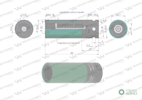 Nasadka udarowa 1/2 z magnesem do felg aluminiowych. 19mm. Waryński Nasadka udarowa 1/2 z magnesem do felg aluminiowych. 19mm. Waryński