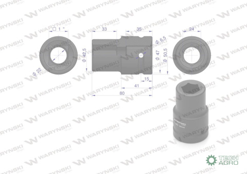 Nasadka udarowa sześciokątna 1" długa. 24 mm. CrMo. DIN 3129 Waryński Nasadka udarowa sześciokątna 1" długa. 24 mm. CrMo. DIN 3129 Waryński