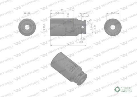 Nasadka udarowa sześciokątna długa 1/2" 27 mm. CrMo. DIN 3129. Waryński Nasadka udarowa sześciokątna długa 1/2" 27 mm. CrMo. DIN 3129. Waryński