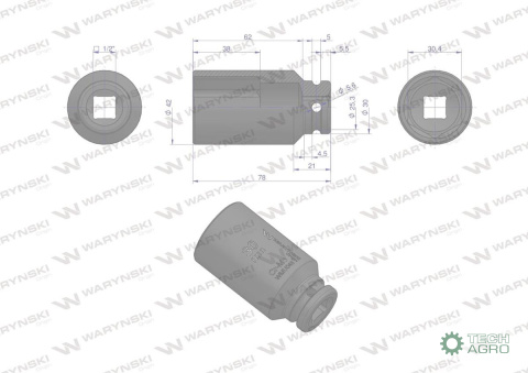 Nasadka udarowa sześciokątna długa 1/2". 30 mm. CrMo. DIN 3129. Waryński Nasadka udarowa sześciokątna długa 1/2". 30 mm. CrMo. DIN 3129. Waryński