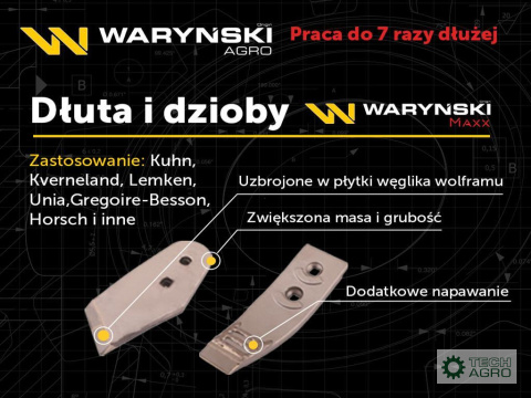 Dłuto. nakładka lemiesza lewe zastosowanie Gregoire-Besson Vogel&Noot 801102 z węglikiem wolframu WARYŃSKI MAXX Dłuto. nakładka lemiesza lewe zastosowanie Gregoire-Besson Vogel&Noot 801102 z węglikiem wolframu WARYŃSKI MAXX