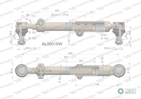 Drążek kierowniczy 330mm AL39018 WARYŃSKI Drążek kierowniczy 330mm AL39018 WARYŃSKI