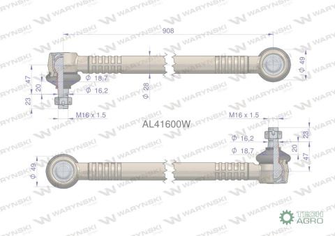 Drążek kierowniczy 908mm AL41600 WARYŃSKI Drążek kierowniczy 908mm AL41600 WARYŃSKI