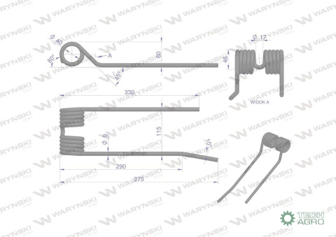 Palec przetrząsarko-zgrabiarki zastosowanie PZ Zweeger Vicon Mesko Waryński PZ-107 5275130020 Palec przetrząsarko-zgrabiarki zastosowanie PZ Zweeger Vicon Mesko Waryński PZ-107 5275130020