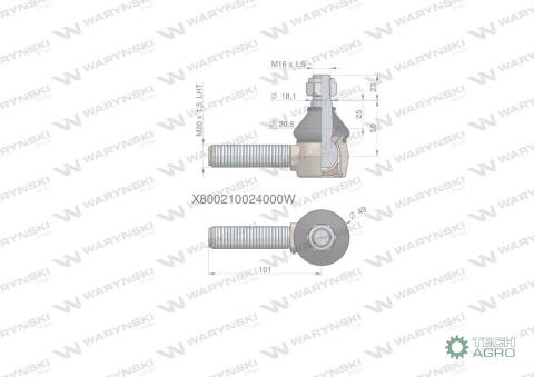 Przegub kierowniczy 101mm- M20 x 1,5 L X800210024000 WARYŃSKI Przegub kierowniczy 101mm- M20 x 1,5 L X800210024000 WARYŃSKI