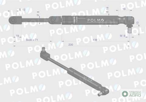 Siłownik drzwi L max. 230mm 3902121M1P MASSEY FERGUSON POLMO Siłownik drzwi L max. 230mm 3902121M1P MASSEY FERGUSON POLMO