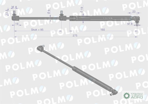 Siłownik drzwi L max. 275mm 3476027M1P MASSEY FERGUSON POLMO Siłownik drzwi L max. 275mm 3476027M1P MASSEY FERGUSON POLMO