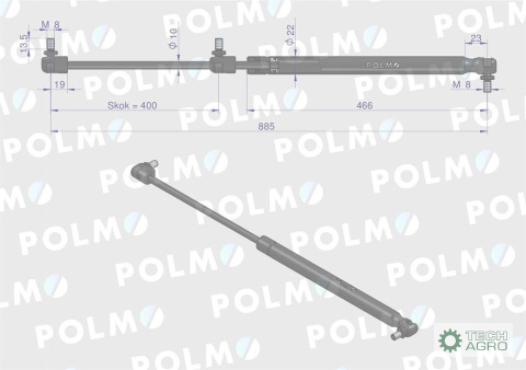 Siłownik maski L max. 885mm 65415045 MASSEY FERGUSON POLMO Siłownik maski L max. 885mm 65415045 MASSEY FERGUSON POLMO