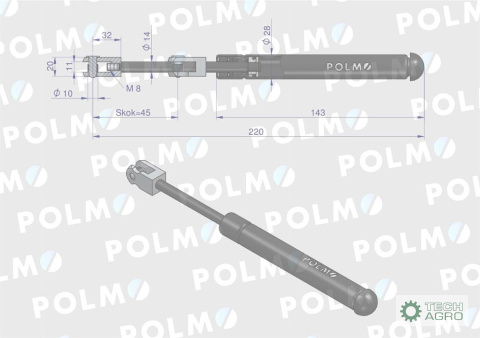 Siłownik szyba przednia L max. 220mm 65499076 FRITZMEIER POLMO Siłownik szyba przednia L max. 220mm 65499076 FRITZMEIER POLMO