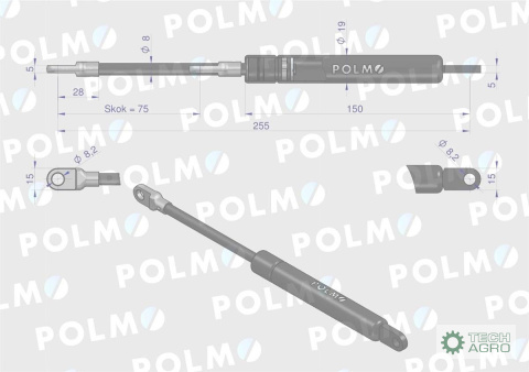 Siłownik szyby przedniej Szyberdachu L max. 255mm 1427157M90P 1427157M91 MASSEY FERGUSON SAME LANDINI POLMO Siłownik szyby przedniej Szyberdachu L max. 255mm 1427157M90P 1427157M91 MASSEY FERGUSON SAME LANDINI POLMO