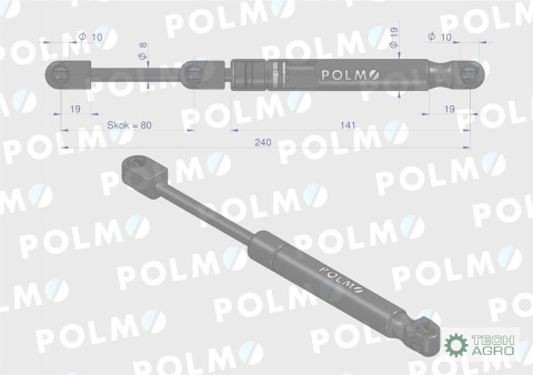 Siłownik szyby przedniej, szyby drzwi L max. 240mm 1284622C1P CASE IH POLMO Siłownik szyby przedniej, szyby drzwi L max. 240mm 1284622C1P CASE IH POLMO