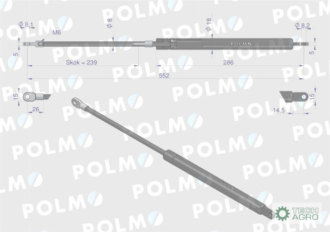 Siłownik szyby przedniej tylnej L max. 552mm 1427130M92P MASSEY FERGUSON POLMO Siłownik szyby przedniej tylnej L max. 552mm 1427130M92P MASSEY FERGUSON POLMO