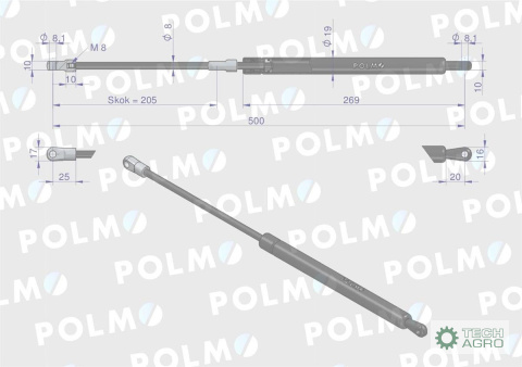 Siłownik szyby tylnej L max. 500mm 65421008 STEYR POLMO Siłownik szyby tylnej L max. 500mm 65421008 STEYR POLMO