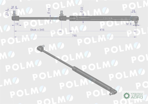 Siłownik szyby tylnej L max. 785mm 65415001 MASSEY FERGUSON POLMO Siłownik szyby tylnej L max. 785mm 65415001 MASSEY FERGUSON POLMO