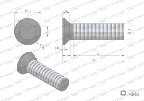Śruba kpl. płużna dwunoskowa M12x60 mm kl.12.9 Waryński ( sprzedawane po 25 ) Śruba kpl. płużna dwunoskowa M12x60 mm kl.12.9 Waryński ( sprzedawane po 25 )