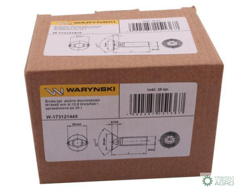 Śruba kpl. płużna dwunoskowa M16x50 mm kl.10.9 Waryński ( sprzedawane po 25 ) Śruba kpl. płużna dwunoskowa M16x50 mm kl.10.9 Waryński ( sprzedawane po 25 )