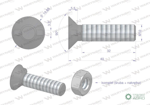 Śruba kpl. płużna dwunoskowa większy łeb M10x40 mm kl.10.9 Waryński ( sprzedawane po 25 ) Śruba kpl. płużna dwunoskowa większy łeb M10x40 mm kl.10.9 Waryński ( sprzedawane po 25 )