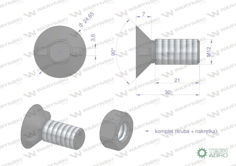 Śruba kpl. płużna dwunoskowa większy łeb M12x30 mm kl.12.9 Waryński ( sprzedawane po 25 ) Śruba kpl. płużna dwunoskowa większy łeb M12x30 mm kl.12.9 Waryński ( sprzedawane po 25 )