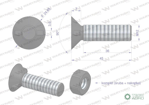Śruba kpl. płużna dwunoskowa większy łeb M12x45 mm kl.12.9 Waryński ( sprzedawane po 25 ) Śruba kpl. płużna dwunoskowa większy łeb M12x45 mm kl.12.9 Waryński ( sprzedawane po 25 )