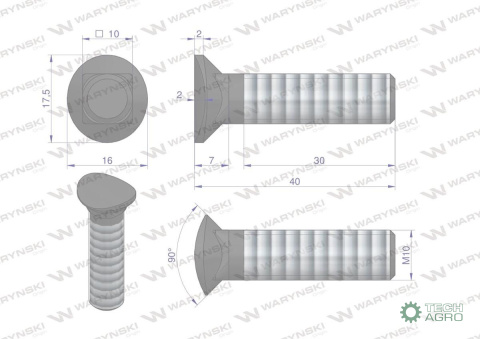 Śruba kpl. redliczkowa półokrągła M10x40 mm kl. 8.8 Waryński ( sprzedawane po 25 ) Śruba kpl. redliczkowa półokrągła M10x40 mm kl. 8.8 Waryński ( sprzedawane po 25 )