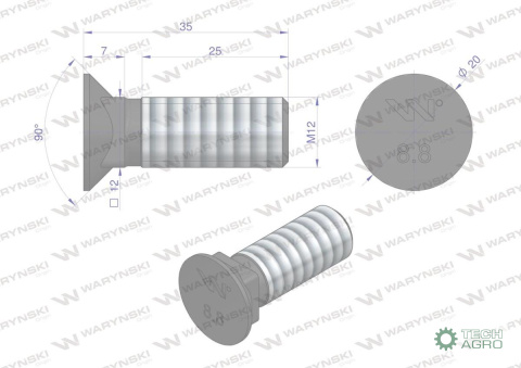 Śruba płużna podsadzana M12x35 mm kl.8.8 Waryński ( sprzedawane po 10kg ) Śruba płużna podsadzana M12x35 mm kl.8.8 Waryński ( sprzedawane po 10kg )
