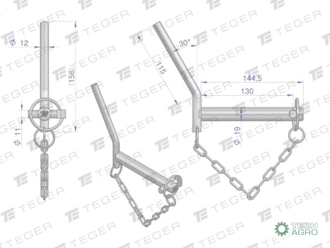 Sworzeń zaczepu z wygiętym uchwytem 19x130 TEGER Sworzeń zaczepu z wygiętym uchwytem 19x130 TEGER