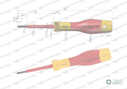 Wkrętak PH0 60 mm izolowany VDE stal S2 Waryński Wkrętak PH0 60 mm izolowany VDE stal S2 Waryński