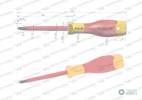 Wkrętak PH2 100 mm izolowany VDE stal S 2, Waryński Wkrętak PH2 100 mm izolowany VDE stal S 2, Waryński