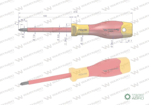 Wkrętak PZ2 100 mm. izolowany. VDE. sta l S2, Waryński Wkrętak PZ2 100 mm. izolowany. VDE. sta l S2, Waryński