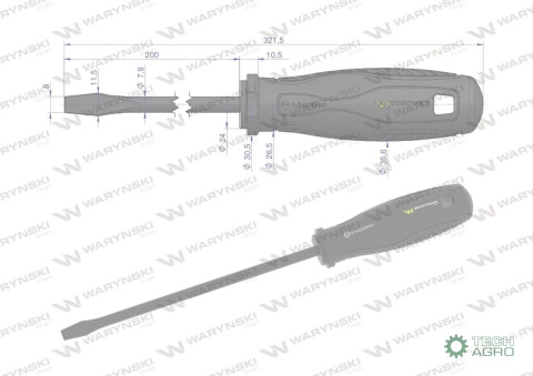 Wkrętak płaski 8 x 200 mm. stal SVCM. W aryński Wkrętak płaski 8 x 200 mm. stal SVCM. W aryński