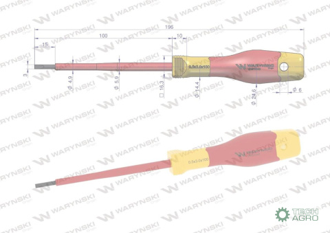 Wkrętak płaski. izolowany 3 x 100 mm. V DE. stal S2, Waryński Wkrętak płaski. izolowany 3 x 100 mm. V DE. stal S2, Waryński