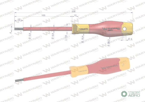 Wkrętak płaski. izolowany 4 x 100 mm. V DE. stal S2, Waryński Wkrętak płaski. izolowany 4 x 100 mm. V DE. stal S2, Waryński
