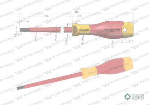 Wkrętak płaski izolowany 6 x 150 mm. V DE, stal S2, Waryński Wkrętak płaski izolowany 6 x 150 mm. V DE, stal S2, Waryński