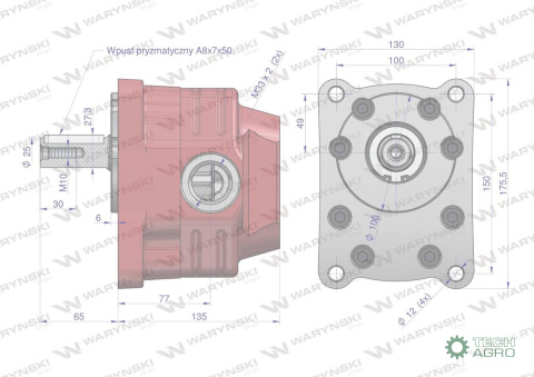 Pompa hydrauliczna zębata do Cyklop PZS-KZ-40P (obroty prawe) 20Mpa w korpusie żeliwnym Waryński Pompa hydrauliczna zębata do Cyklop PZS-KZ-40P (obroty prawe) 20Mpa w korpusie żeliwnym Waryński