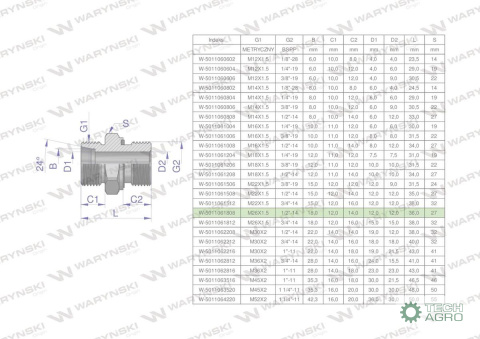 Przyłączka hydrauliczna BB (XGE) M26x1.5 18L x 1/2" BSP ED Waryński