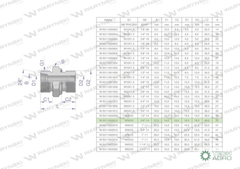 Przyłączka hydrauliczna BB (XGE) M30x2 22L x 3/4" BSP ED Waryński Przyłączka hydrauliczna BB (XGE) M30x2 22L x 3/4" BSP ED Waryński