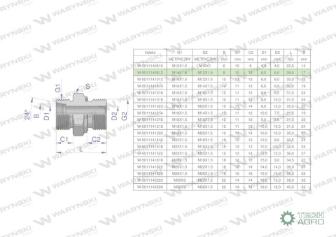 Przyłączka hydrauliczna metryczna BB (XGE) M14x1.5 08L x M12x1.5 ED Waryński ( sprzedawane po 5 ) Przyłączka hydrauliczna metryczna BB (XGE) M14x1.5 08L x M12x1.5 ED Waryński ( sprzedawane po 5 )