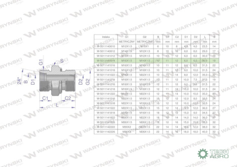 Przyłączka hydrauliczna metryczna BB (XGE) M16x1.5 10L x M14x1.5 ED Waryński ( sprzedawane po 5 ) Przyłączka hydrauliczna metryczna BB (XGE) M16x1.5 10L x M14x1.5 ED Waryński ( sprzedawane po 5 )