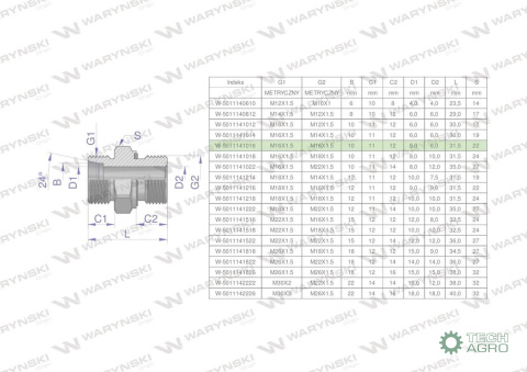 Przyłączka hydrauliczna metryczna BB (XGE) M16x1.5 10L x M16x1.5 ED Waryński ( sprzedawane po 5 ) Przyłączka hydrauliczna metryczna BB (XGE) M16x1.5 10L x M16x1.5 ED Waryński ( sprzedawane po 5 )