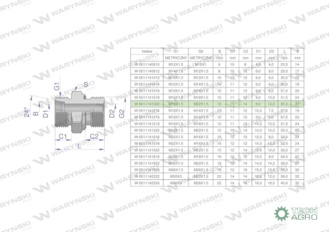 Przyłączka hydrauliczna metryczna BB (XGE) M16x1.5 10L x M22x1.5 ED Waryński ( sprzedawane po 5 ) Przyłączka hydrauliczna metryczna BB (XGE) M16x1.5 10L x M22x1.5 ED Waryński ( sprzedawane po 5 )