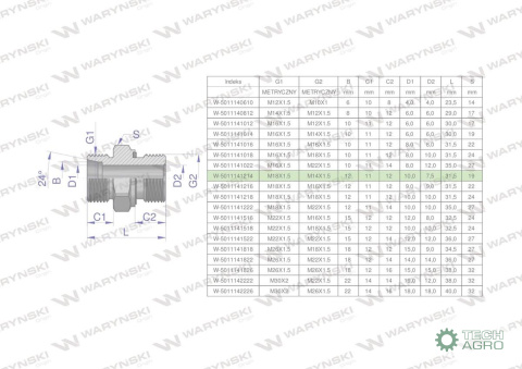 Przyłączka hydrauliczna metryczna BB (XGE) M18x1.5 12L x M14x1.5 ED Waryński ( sprzedawane po 5 ) Przyłączka hydrauliczna metryczna BB (XGE) M18x1.5 12L x M14x1.5 ED Waryński ( sprzedawane po 5 )