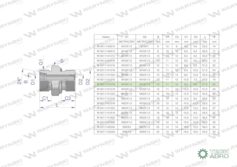 Przyłączka hydrauliczna metryczna BB (XGE) M18x1.5 12L x M16x1.5 ED Waryński ( sprzedawane po 10 ) Przyłączka hydrauliczna metryczna BB (XGE) M18x1.5 12L x M16x1.5 ED Waryński ( sprzedawane po 10 )