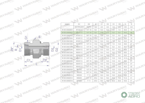 Przyłączka hydrauliczna (odmiana ciężka XGE) BB M16x1.5 08S x 1/4" BSP ED Waryński ( sprzedawane po 5 )